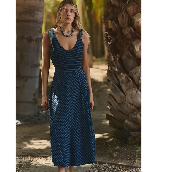 Free People Dresses & Skirts - Free People Free-Est Cecelia Midi Dress Striped Printed Smocked Cotton M 286384